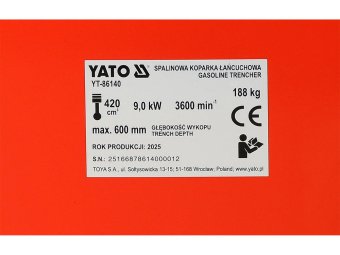 Екскаватор-міні ланцюгово-роторний бензиновий YATO 9кВт, двиг- 420см3, шир/глиб 10/ 60см, бак- 6,5 л