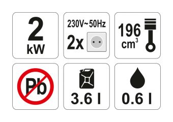 YATO Генератор струму бензиновий YATO:W= 2 кВт,U=230 В, бак- 3.6л(0.6л оливи)з блок.перенав.AVR | YT