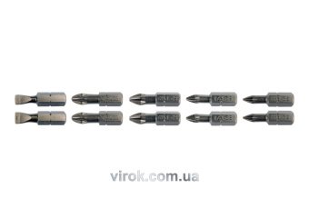 YATO Набір насадок викруткових YATO : SL5, SL6, PH1/1, PH2/2, PZ1/1, PZ2/2, L= 25 мм. 10 шт.  | YT-0