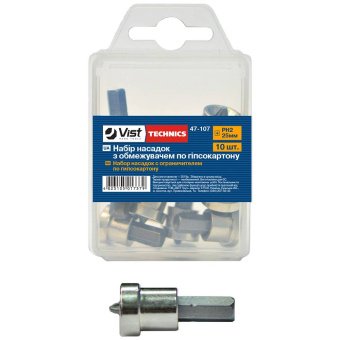 Набір насадок з обмежувачем по гіпсокартону, PH2, 10шт., 25мм Technics | 47-107