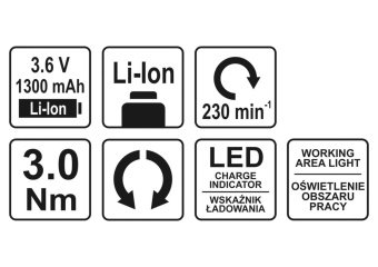 YATO Викрутка акумуляторна YATO Li-Ion, 1.3 АхГод, 3.6 В; F=3 Nm, зі змінним корпусом  | YT-82760