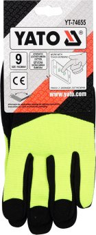 YATO Рукавиці робочі чорно-жовті зміцнені YATO для сенс. екранів, штучна шкіра +бавовн трикотаж, роз