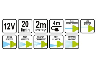 LUND Душ портативний : від акумул.- 12В, продукт.- 2л/хв, кабель живл.- 4м, шланг- м, 7 режимів  | 8