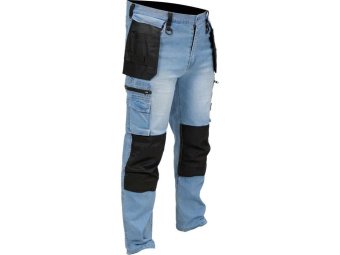 YATO Штани робочі джинс стрейч YATO розмір S/ 74-82 см, ріст- 164-172 см, голубі, 17 кишень, 71% бав