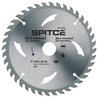 Диск пильний для алюмінію 210/30 54T Spitce | 22-954