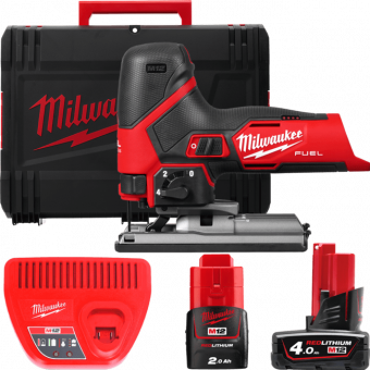 MILWAUKEE Лобзик акумуляторний, M12 FJS-422X (заряд.пристрій, 1 ак.Х2Аг, 1 ак.Х4Аг,HDкейс)