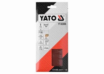 YATO Папір шліфувальний з липучкою YATO: 93 х 187 мм, Р180, до YT-82230, 5 шт  | YT-83806