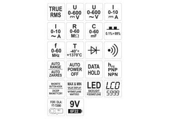 YATO Мультиметр для вимірювання електричних параметрів YATO з LCD-дисплеєм і провідниковими контакт.