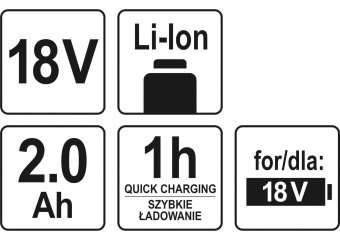 YATO Акумулятор Li-Ion YATO : 18 В, 2.0 А/Год, тривалість заряджання- 1 год  | YT-82842