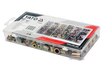YATO Нітогайки сталеві YATO з різними розмірами М3-М10, 150 шт. в футлярі  | YT-36481