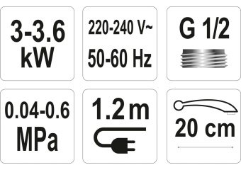 FALA Нагрівач води проточної мереж. до 60°С,3кВт,тиск 0,04-0,6MPa, гусак l=10 см, нижнє під'єднання 