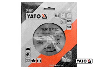 YATO Диск пиляльний победітовий по дереву YATO: 160х20х2.8х2.0 мм, 18 зубців, R.P.M до 9500 1/хв  |