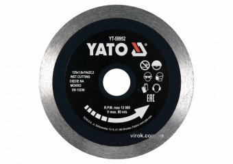 YATO Диск відрізний алмазний по гресу,склу, кераміці YATO Ø=125x1.6x10x22.2 мм,в мокрому режимі  | Y