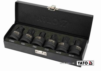 Набір насадок викруткових ударних YATO: TORX/SPLINE T70-100, M16-M18. квадрат 3/4". Cr-Mo. 6 Од [10]