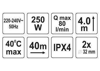 Помпа до каналізаційних стоків душа і вмивальника мережева FALA: P=250Вт, на висоту 4м, Q=80л/хв [4]