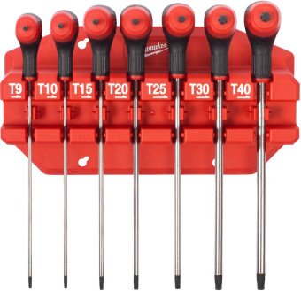 MILWAUKEE Набір ключів Г-образних з комфортною ручкою, Hex з кулькою, (T9/T10/T15/T20 /T25/T30/T40) 