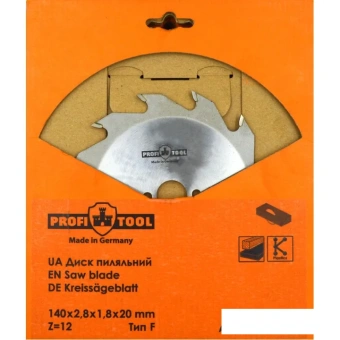 Диск пильный по дереву 140х2.8х1.8х20 мм, Z=12, форма зуба F, продольный рез PROFITOOL ( ПРОФИТУЛ )
