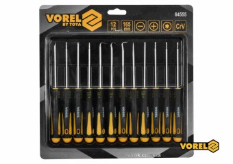 Набір викруток і гачків прецизійних VOREL : L= 165 мм, SL, PH, TORX, Cr-V, 12 шт [10/40]