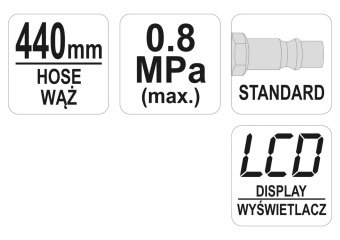 YATO Пістолет для накачування шин YATO з цифровим LCD манометром P ≤ 0.8 MPa, Ø= 1/4"  | YT-23702