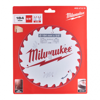 MILWAUKEE Диск пиляльний PFTE , Ø184х5/8"х1,6мм, 24 зуб. | 4932471378