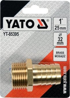 YATO Штуцер для сполучення водяного насоса з шлангом YATO; "ялинка" FI 25- різьба М32, латунний  | Y