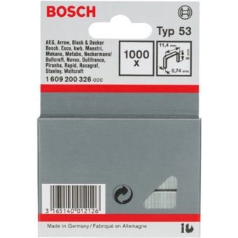 Металеві скоби Bosch, тип 53 (6х11.4х0.74 мм, 1000 шт.) (1609200326)