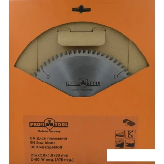 Диск пильный по дереву 216х2.8х1.8х30 мм, Z=80, форма зуба Wneg (ATBneg), поперечный рез PROFITOOL