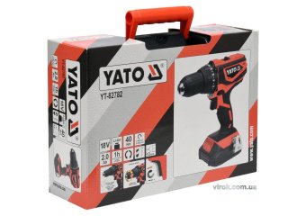 YATO Шуруповерт-дриль акумуляторний Li-Ion YATO: V=18В, крутн.мом.-40Нм,2 Агод, патрон Ø≤13мм в кейс