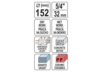 YATO Свердло корончате по каменю, бетону YATO: Ø152 мм, l=430 мм, з алмазн. пругами, хвостовик- М32 