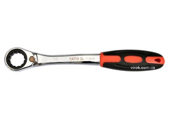 YATO Ключ накидний, вигнутий з тріщаткою YATO: М16, HRC 42-48, Cr-V, з прогумов. ергономічною ручкою