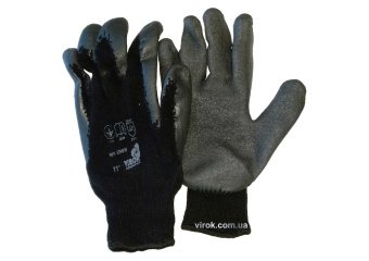 VIROK Рукавиці TRIDENT- трикотажні бавовняні сірі 10 клас покритті рифленним латексом | 83V010