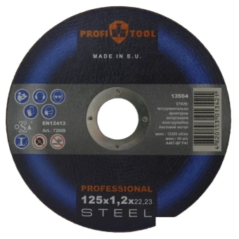 Круг отрезной по металлу PROFITOOL PROFESSIONAL 125х1.2х22.2 мм, A46T-BF, F41, 12250 об/мин