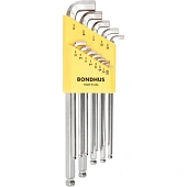 Набор ключей BONDHUS шестигранных 7 шт, 1.5-6.0 мм, серия Stubby, сферич., хромированный, удлинённый