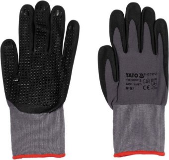 YATO Рукавиці робочі нейлонові YATO покрите спіненим нітрилом з накрапленням, розмір 8, чорнр-сірі  