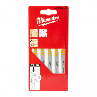 MILWAUKEE Полотна для лобзика T119B , 50мм/ крок зуба 2,0мм, (5шт), (деревина) | 4932274353