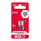 MILWAUKEE Біта SHOCKWAVE , Hex6,0, 25мм, (2шт) | 4932430897