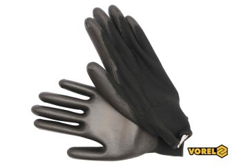 VOREL Рукавиці робочі : чорні, поліестер покритий поліуретаном, розмір 10  | 74080