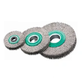 Щетка цилиндрическая 150х34х50 мм, Нержавеющая проволока 0.2 мм, 6000 об / мин LESSMANN