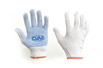 Перчатки 70/30 с ПВХ точкой р10 (белые+синий ПВХ) Эконом СИЛА