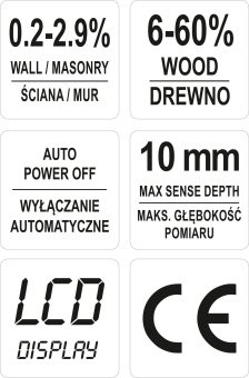 YATO Вологомір електронний для деревини і будматеріалів YATO з макс. глибиною чутлив.- 10 мм  | YT-7