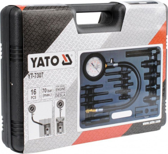 YATO Компресометр для дизельних двигунів YATO : 7 МПа, зі спорядженням, 16 шт + кейс  | YT-7307