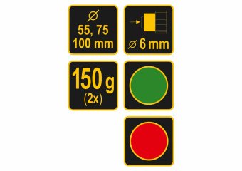 VOREL Полірувальний набір : 3 диски Ø= 50, 75, 100 мм, штифт-тримач Ø= 6 мм, 2 види мастики  | 25420