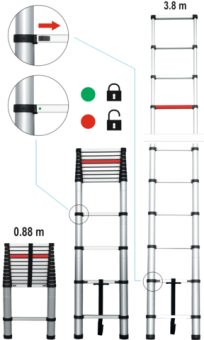 VOREL Драбина розтяжна телескопічна , 13 сходин, h=3.8 м, макс. вага- 150 кг, з алюмінію  | 17701
