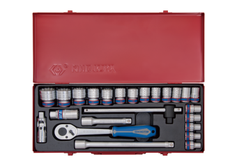 KING TONY Набір головок 1/2" з принаддям 24 од. 6гр. 10-32мм. в металевому кейсі