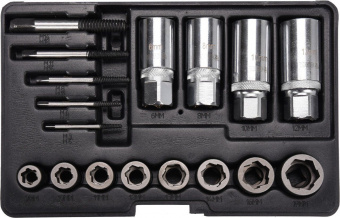 YATO Набір екстракторів YATO : квадрат-1/2" 3/8", CrV і CrMo, для видалення зломаних гвинтів. 17 Од.