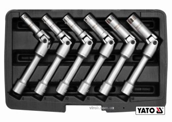 YATO Ключі торцеві для свічок накалу YATO : 3/8", 8-16 мм, на шарнірі, Cr-V, 6 шт + кейс  | YT-0534