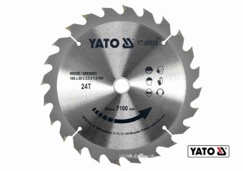 YATO Диск пиляльний победітовий по дереву YATO: 190х20x2.2x1.5 мм, 24 зубці, R.P.M. до 7100 1/хв  | 