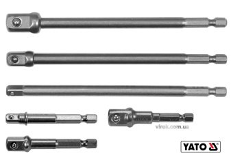 YATO Тримачі-адаптери торцевих головок YATO: квадрат-1/4",3/8",1/2", L=50 і 150мм, HEX-1/4" Cr-V. 6ш