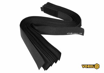 VOREL Хомут-липучка для кабеля : 25 x 450 мм, чорний, нейлон + поліестер + поліуретан, 10 шт  | 7385