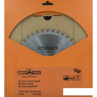 Диск пильный по дереву 210х2.8х1.8х30 мм, Z=40, форма зуба W (ATB), продольный рез PROFITOOL